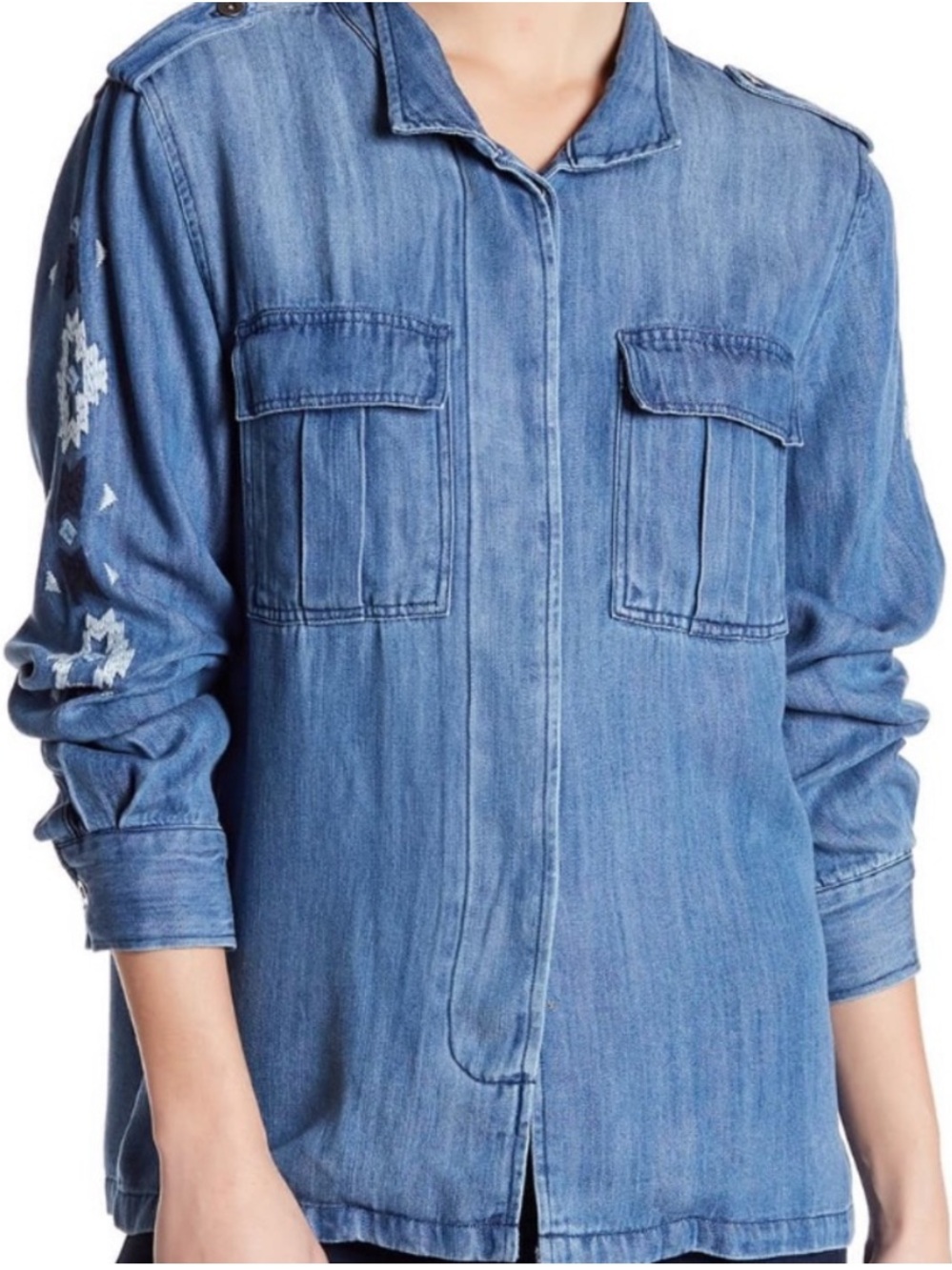 RAILS Smith Dark Vintage Wash Embroidered Southwestern Shirt Jacket Size L